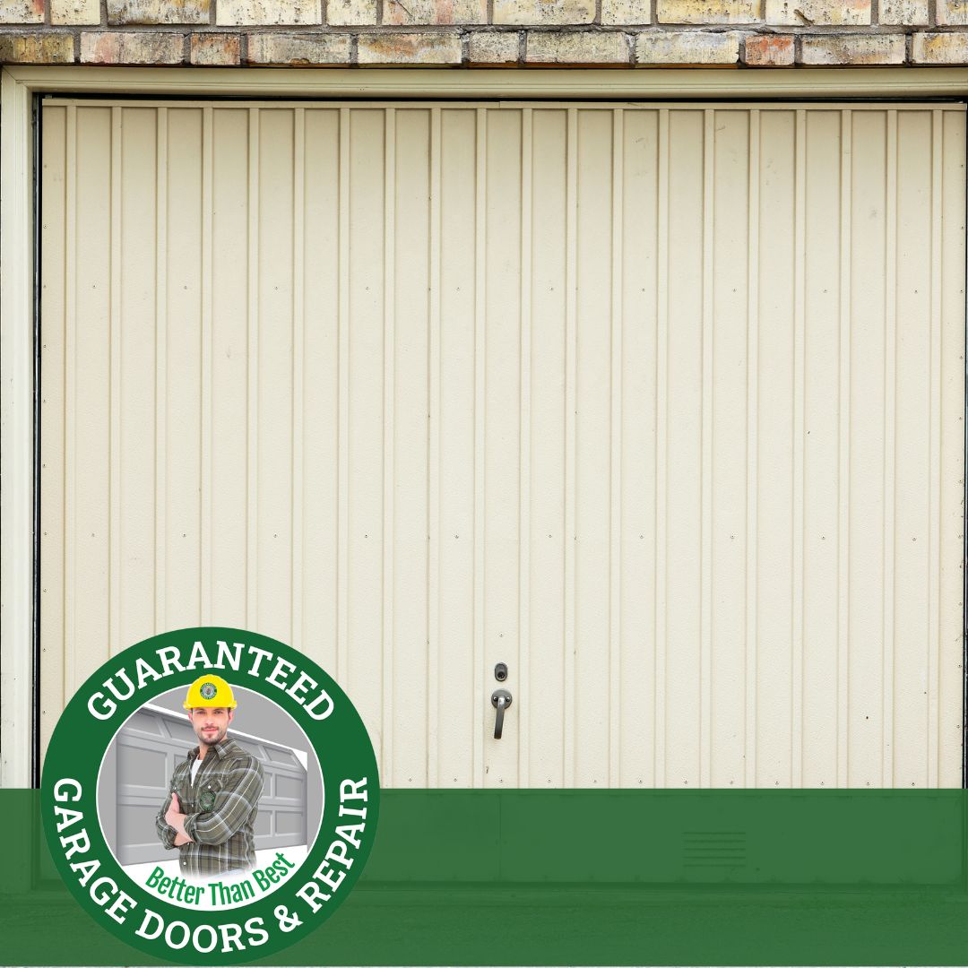 A closed garage door.